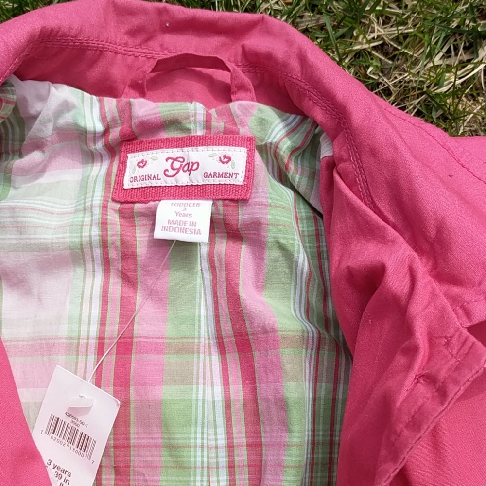 Girls pink spring raincoat with plaid lining